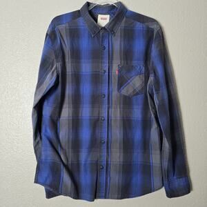 Levis Long Sleeve Button-Up Blue Plaid Shirt Men's Size M